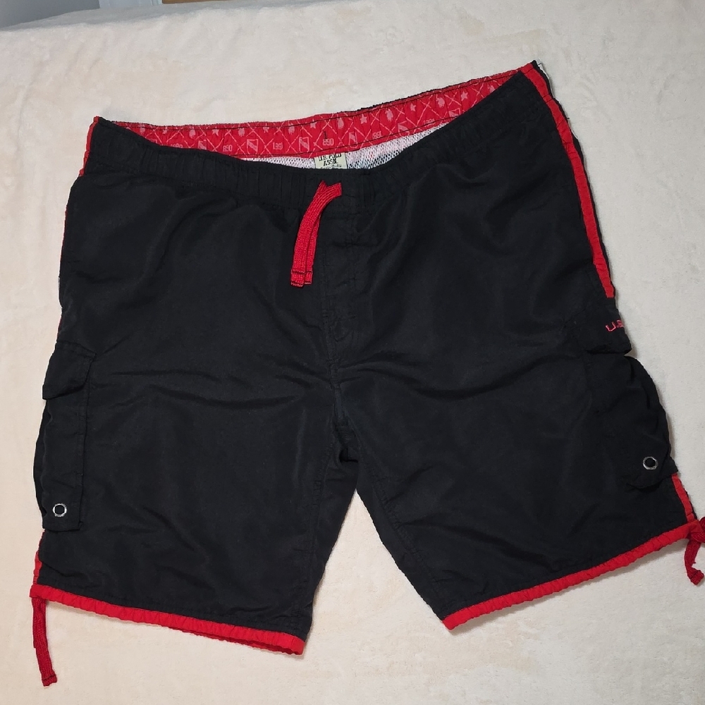 U.S. Polo Assn. Black‎ Cargo Shorts with Red Trim